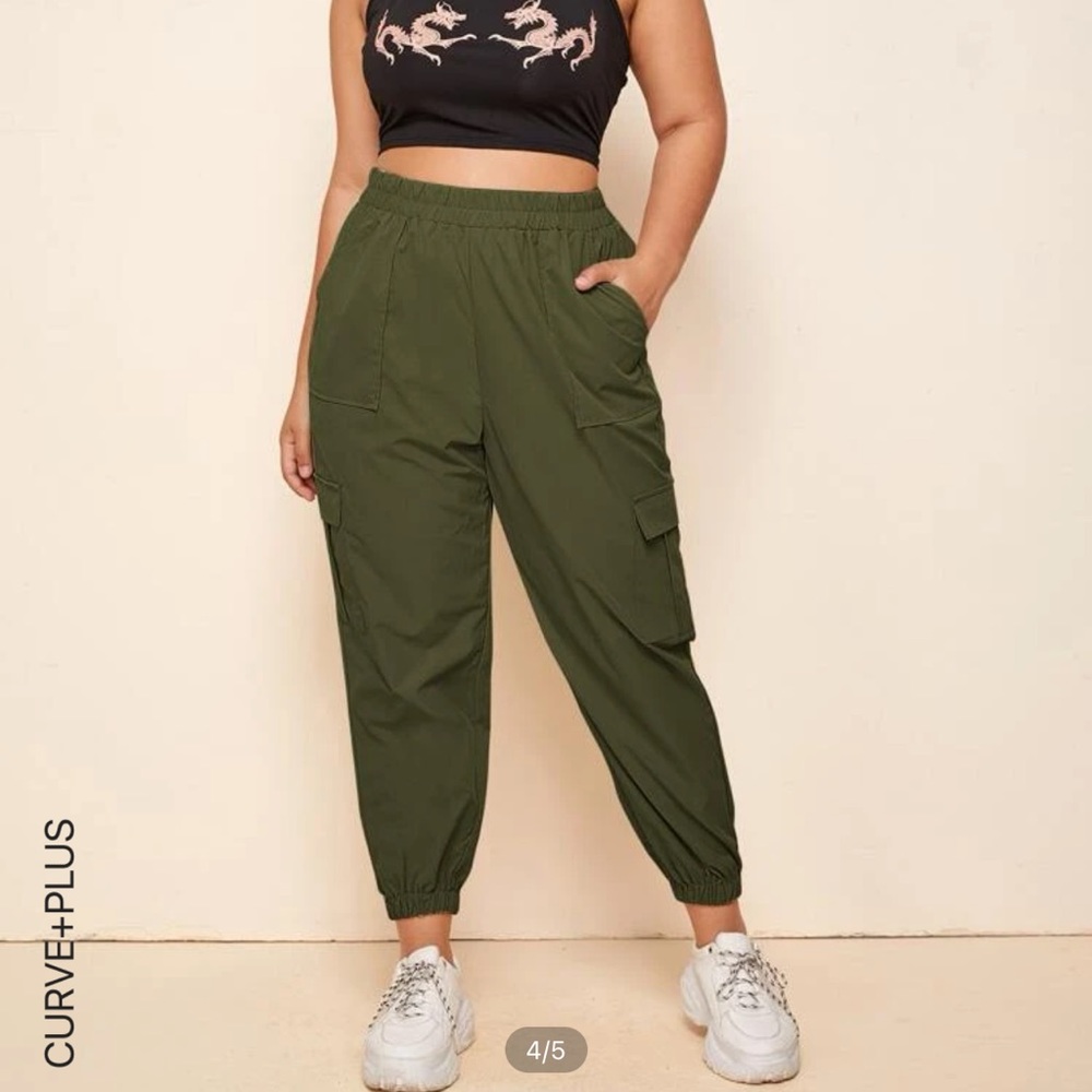 Plus Solid Flap Pocket Cargo Pants